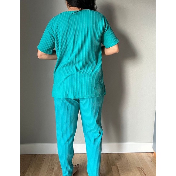 Vintage green leisure suit pant set knit retro casual comfy pajama vacation XS - Picture 4 of 8